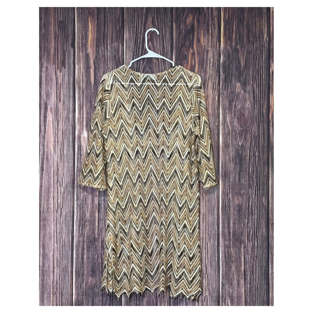 Susan Graver Knit Cardigan Womens XL Gold Brown Zig Zag Print Open Front - Picture 3 of 12